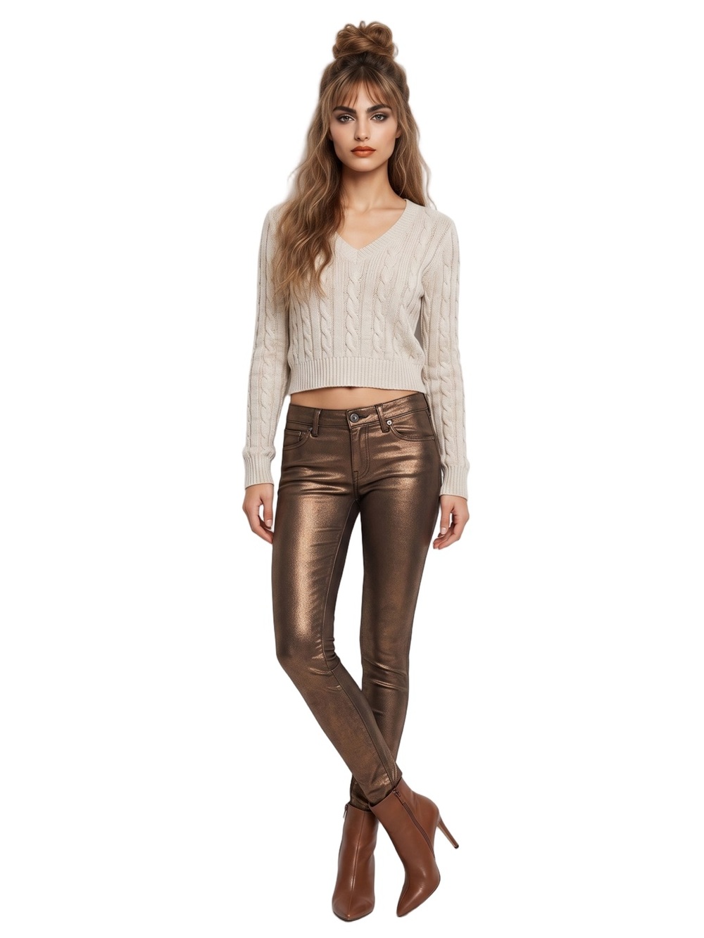 ADRIANO GOLDSCHMIED THE LEGGING Metallic Brown Skinny Stretch Jeans Low Rise Y2K